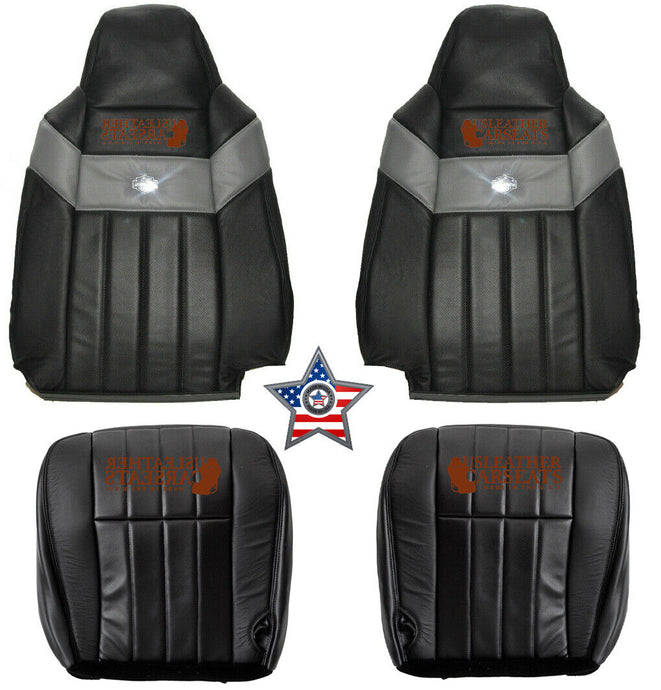 05 06 07 Ford F250 F350 F450 Harley Davidson Full Front Leather Seat Covers BLK