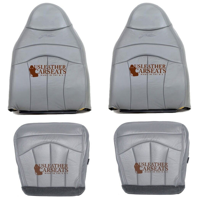 For 1999 2000 Ford F150 Lariat Genuine LEATHER Full Front Seat Covers GRAY