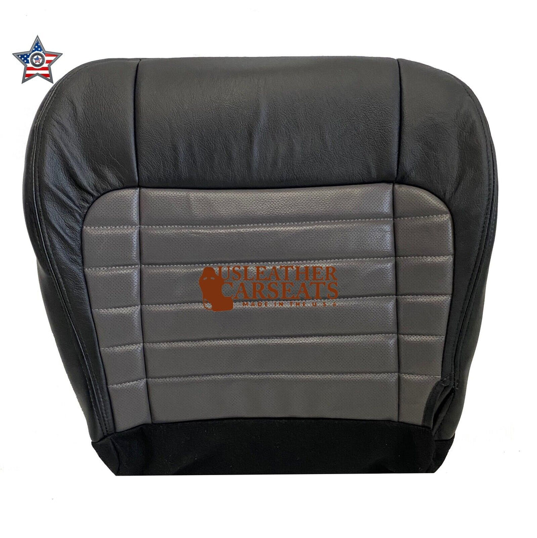 02 Harley Davidson Driver Bottom leather/Vinyl perf Seat Cover 2 Tone Black/Gray