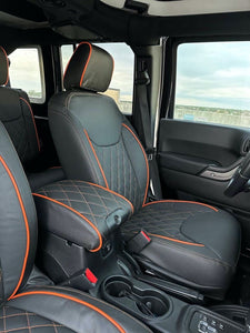 2014-2017 Fits JEEP WRANGLER JK CUSTOM LEATHER SEAT COVERS BLACK& Orange Diamond