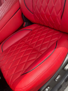 Chevy Silverado LT CREW CAB CUSTOM LEATHER SEAT COVERS RED with black stitching