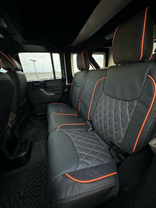 2015 2016 Fits JEEP WRANGLER JK CUSTOM LEATHER SEAT COVERS BLACK& Orange Diamond