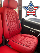 Load image into Gallery viewer, Chevy Silverado LT CREW CAB CUSTOM LEATHER SEAT COVERS RED with black stitching