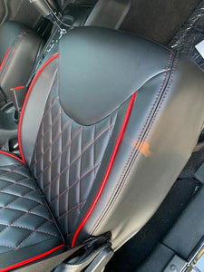 Black Leather Seat Covers Full Set FOR 13-18 Fits Jeep Wrangler JK 4 Door Red Stitch