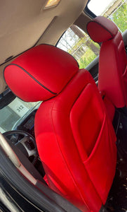 Chevy Silverado LT CREW CAB CUSTOM LEATHER SEAT COVERS RED with black stitching