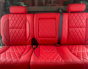 Chevy Silverado LT CREW CAB CUSTOM LEATHER SEAT COVERS RED with black stitching