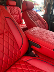 Chevy Silverado LT CREW CAB CUSTOM LEATHER SEAT COVERS RED with black stitching