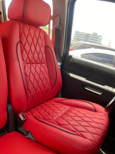 Chevy Silverado LT CREW CAB CUSTOM LEATHER SEAT COVERS RED with black stitching