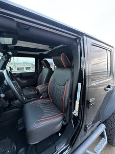 2014-2017 Fits JEEP WRANGLER JK CUSTOM LEATHER SEAT COVERS BLACK& Orange Diamond