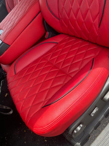 Chevy Silverado LT CREW CAB CUSTOM LEATHER SEAT COVERS RED with black stitching