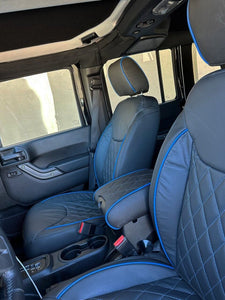 2014-2015 Fits JEEP WRANGLER JK CUSTOM LEATHER SEAT COVERS BLACK & Blue DIAMOND