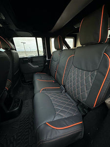 2014-2017 Fits JEEP WRANGLER JK CUSTOM LEATHER SEAT COVERS BLACK& Orange Diamond