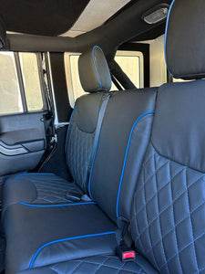 2014-2015 Fits JEEP WRANGLER JK CUSTOM LEATHER SEAT COVERS BLACK & Blue DIAMOND